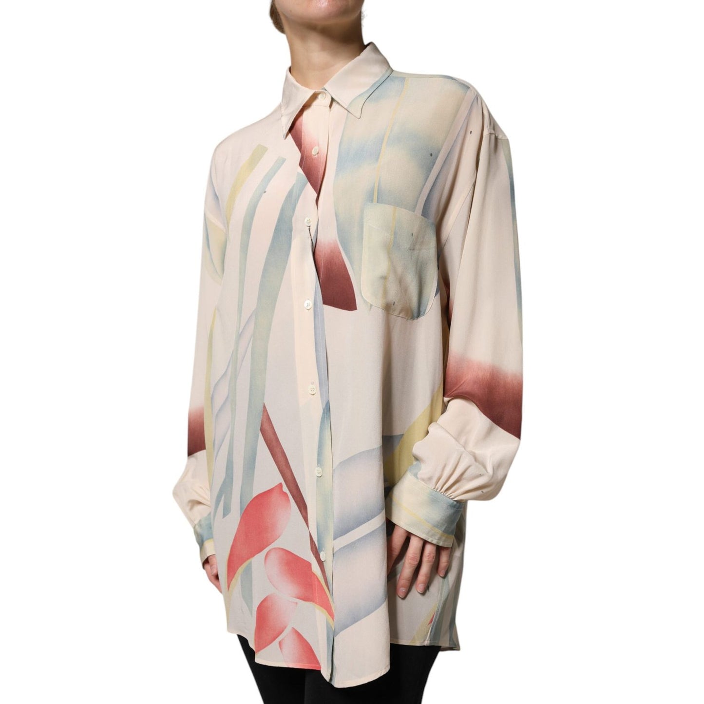 Etro Beige Printed Collared Buttoned Long Sleeves Blouse Top TSH86732-42