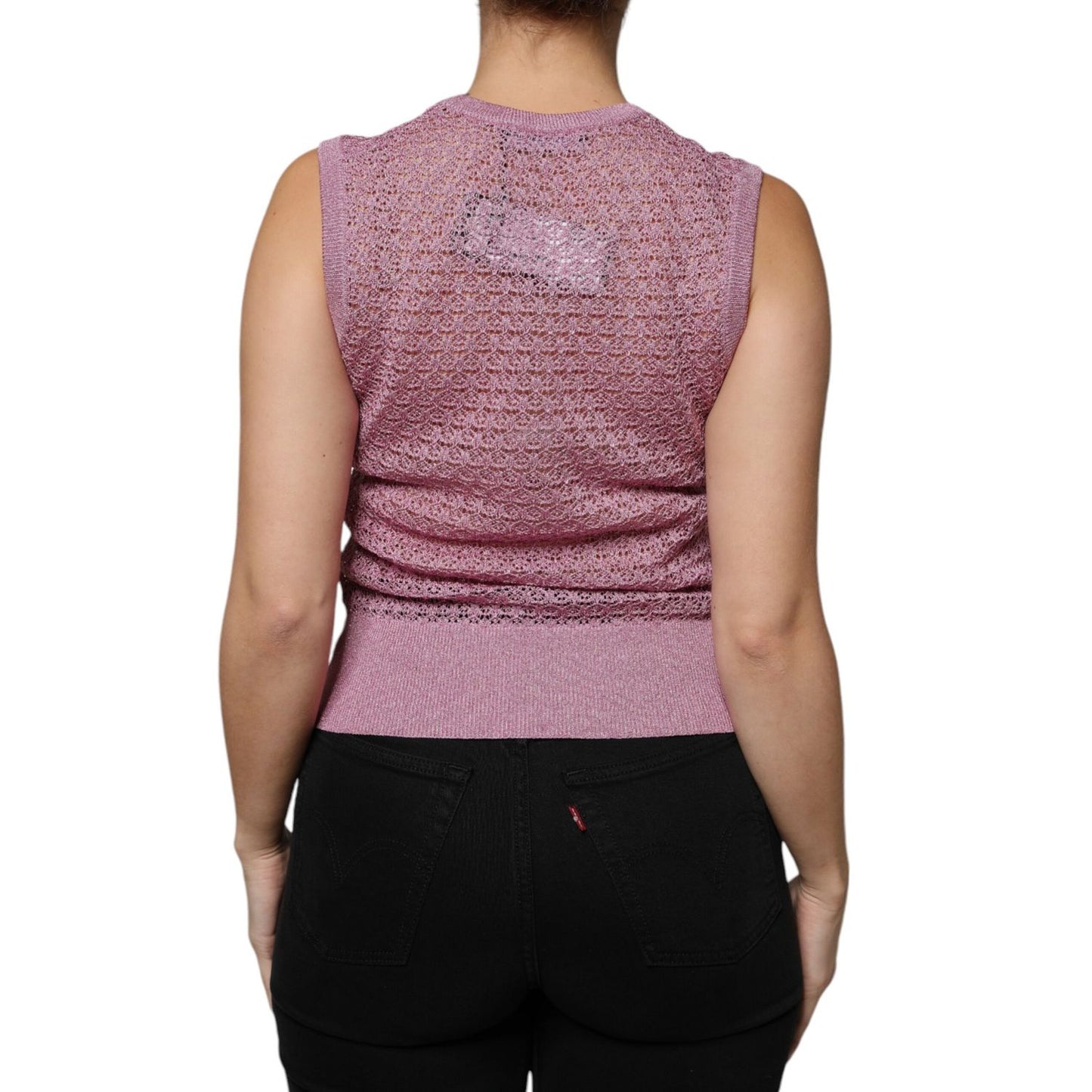 Dolce & Gabbana Pink Mesh See Through Sleeveless Tank Top TSH86799-44