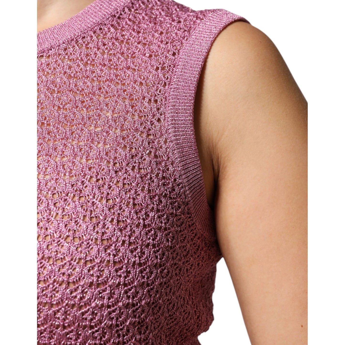 Dolce & Gabbana Pink Mesh See Through Sleeveless Tank Top TSH86799-44