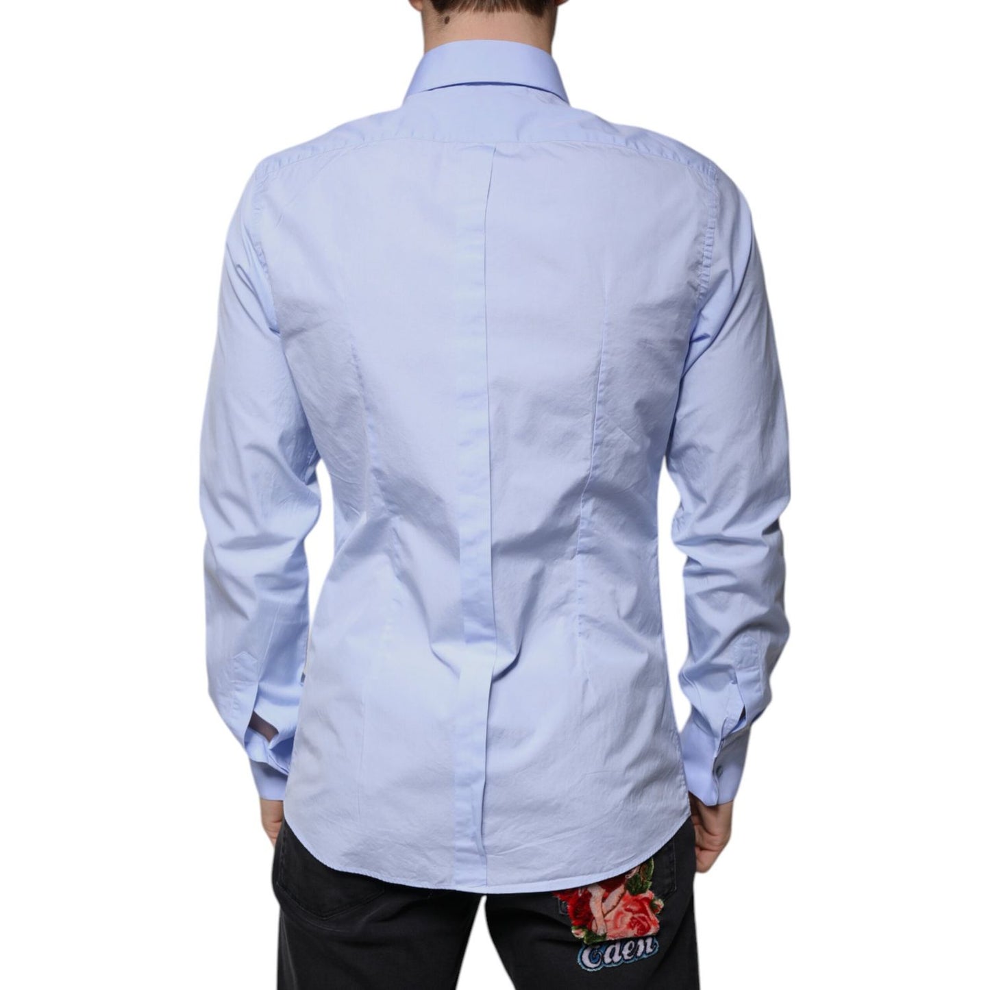 Dolce & Gabbana Light Blue Cotton Slim Fit GOLD Men Dress Shirt
