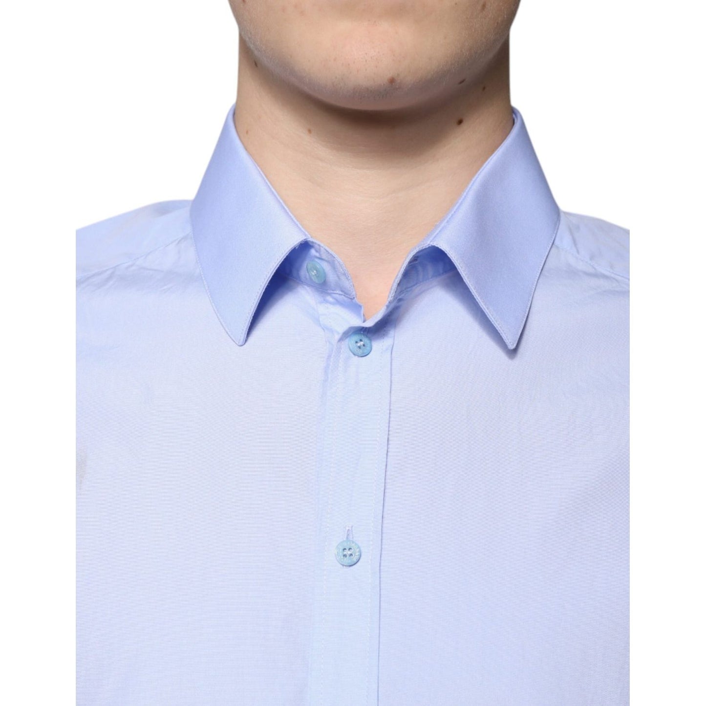 Dolce & Gabbana Light Blue Cotton Slim Fit GOLD Men Dress Shirt