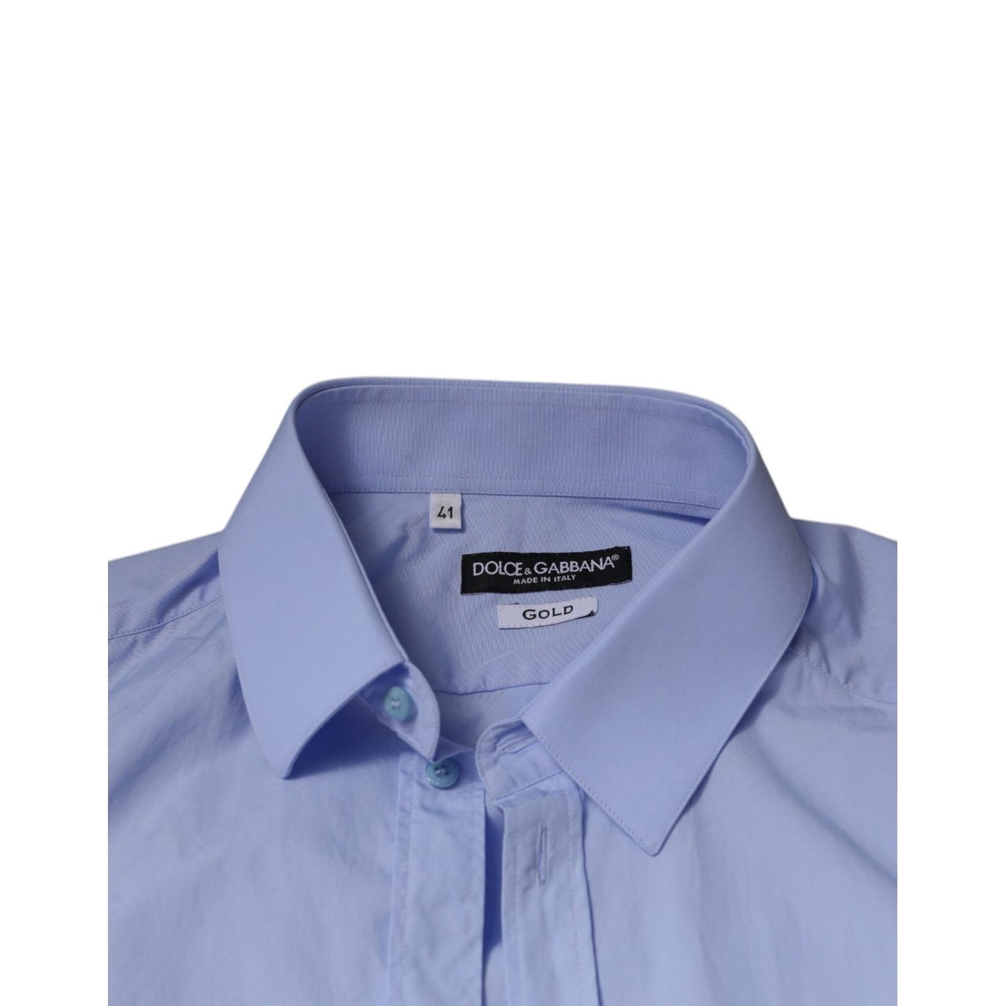 Dolce & Gabbana Light Blue Cotton Slim Fit GOLD Men Dress Shirt