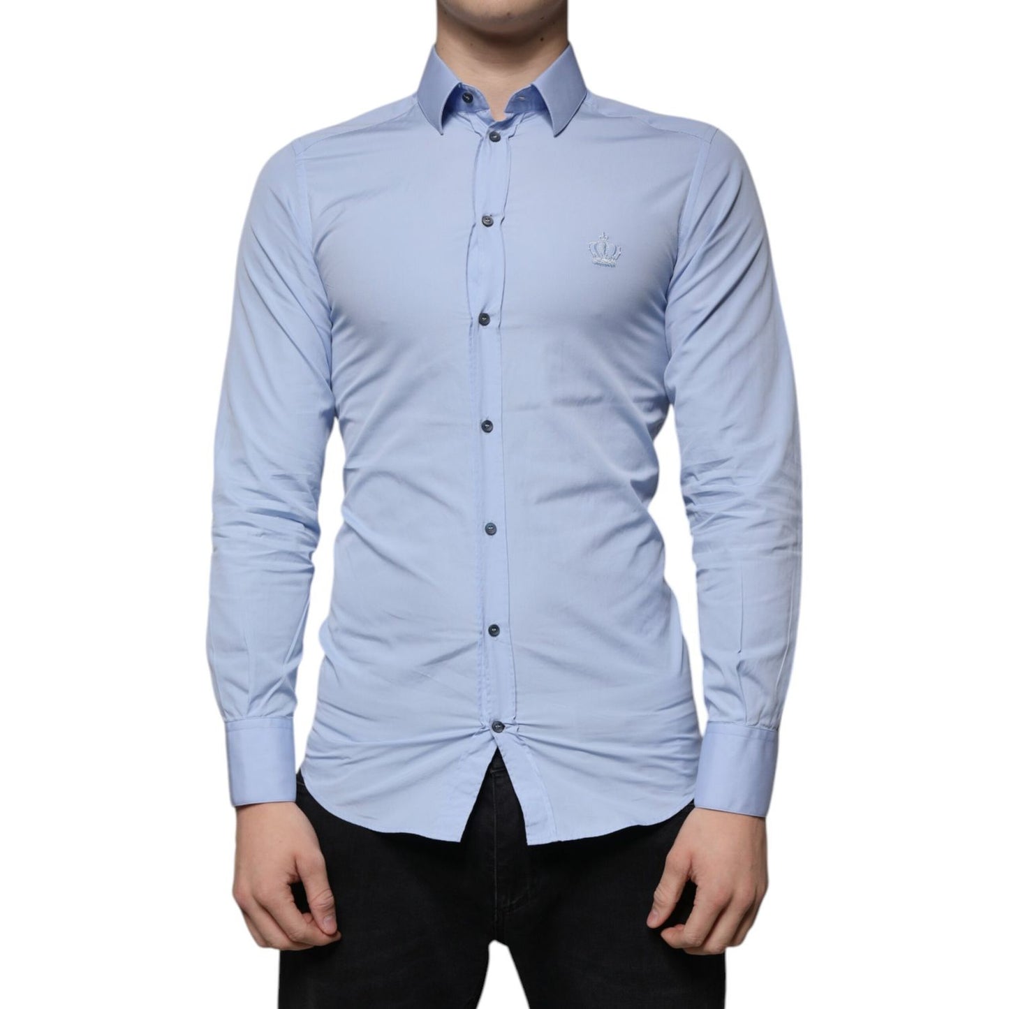 Dolce & Gabbana Light Blue Cotton Slim Fit GOLD Dress Shirt