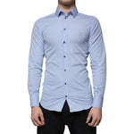 Dolce & Gabbana Light Blue Cotton Slim Fit GOLD Dress Shirt
