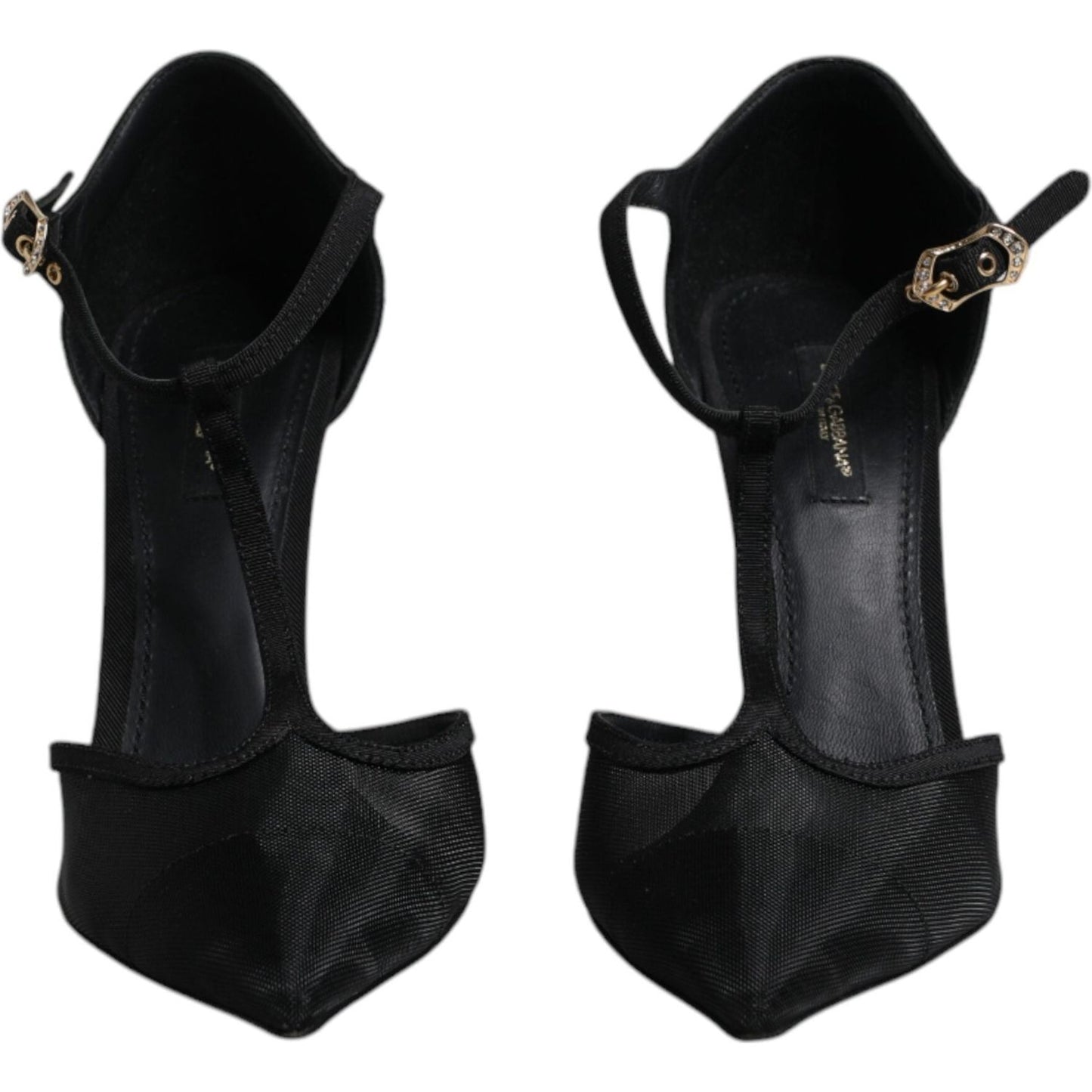Dolce & Gabbana Black Mesh T-strap Stiletto High Heels Shoes