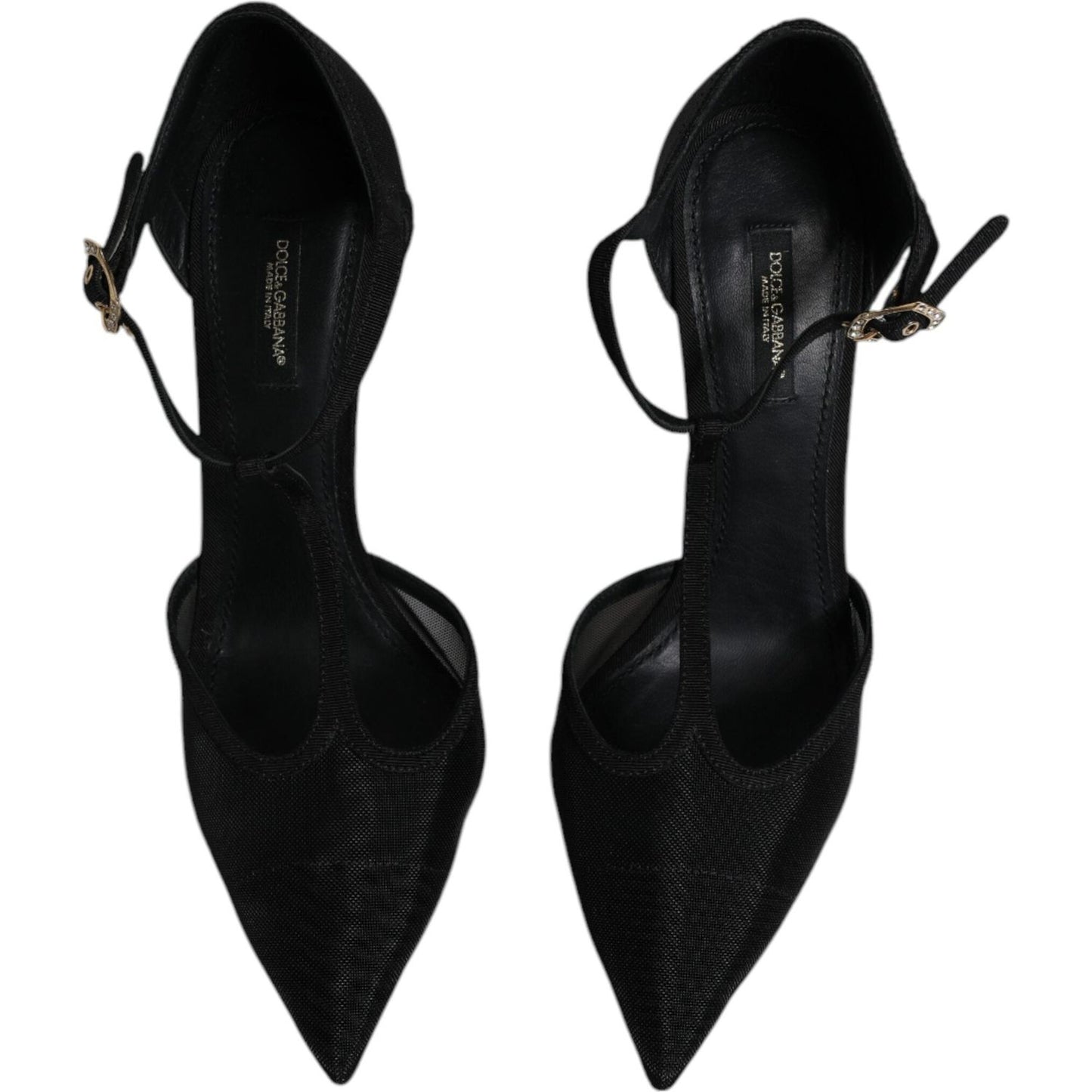 Dolce & Gabbana Black Mesh T-strap Stiletto High Heels Shoes
