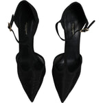Dolce & Gabbana Black Mesh T-strap Stiletto High Heels Shoes
