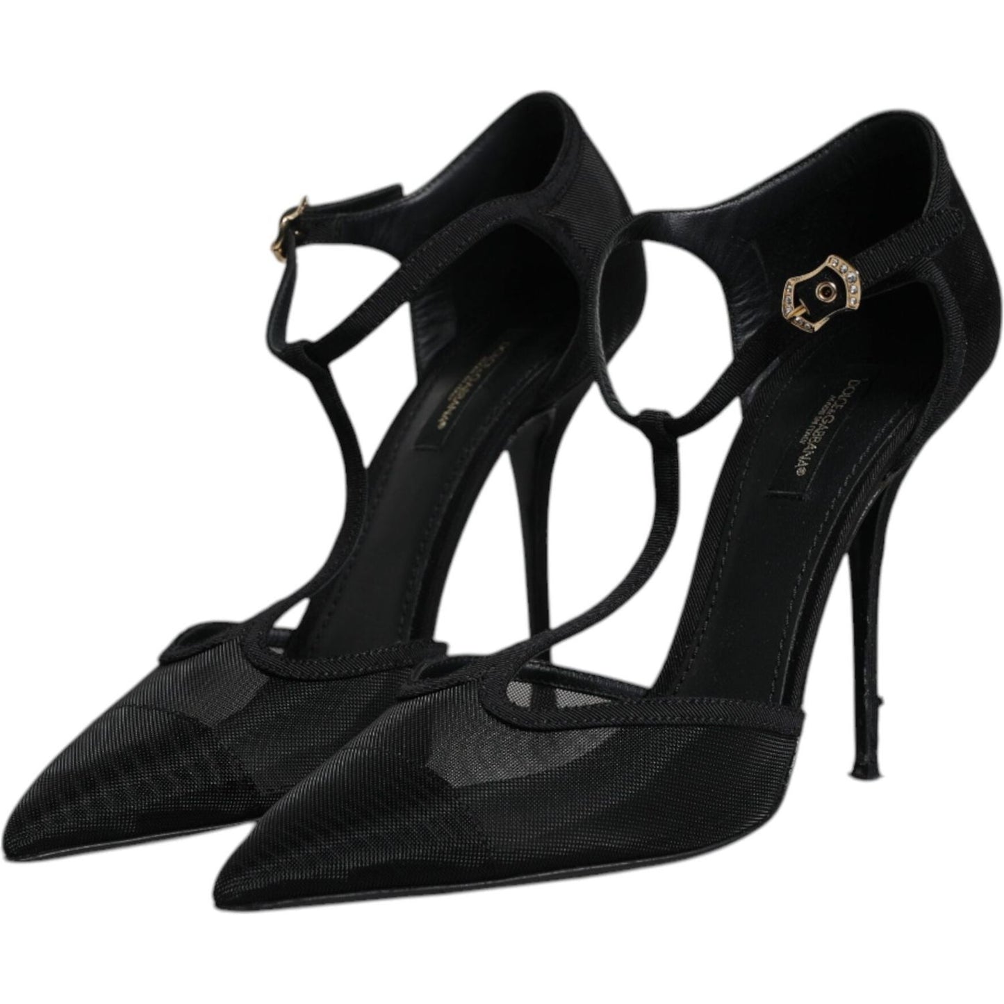 Dolce & Gabbana Black Mesh T-strap Stiletto High Heels Shoes