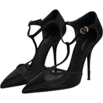 Dolce & Gabbana Black Mesh T-strap Stiletto High Heels Shoes