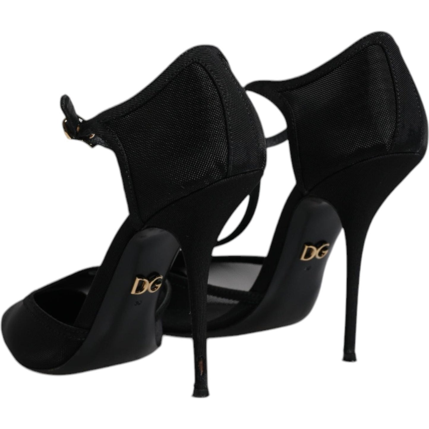 Dolce & Gabbana Black Mesh T-strap Stiletto High Heels Shoes