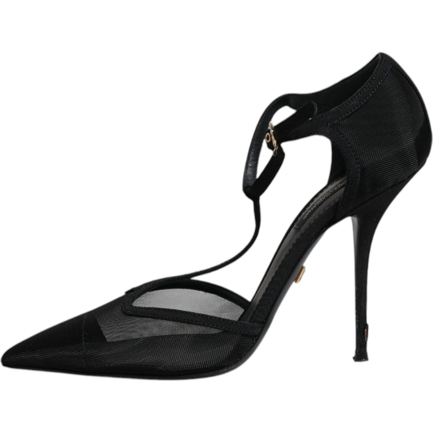 Dolce & Gabbana Black Mesh T-strap Stiletto High Heels Shoes