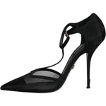 Dolce & Gabbana Black Mesh T-strap Stiletto High Heels Shoes