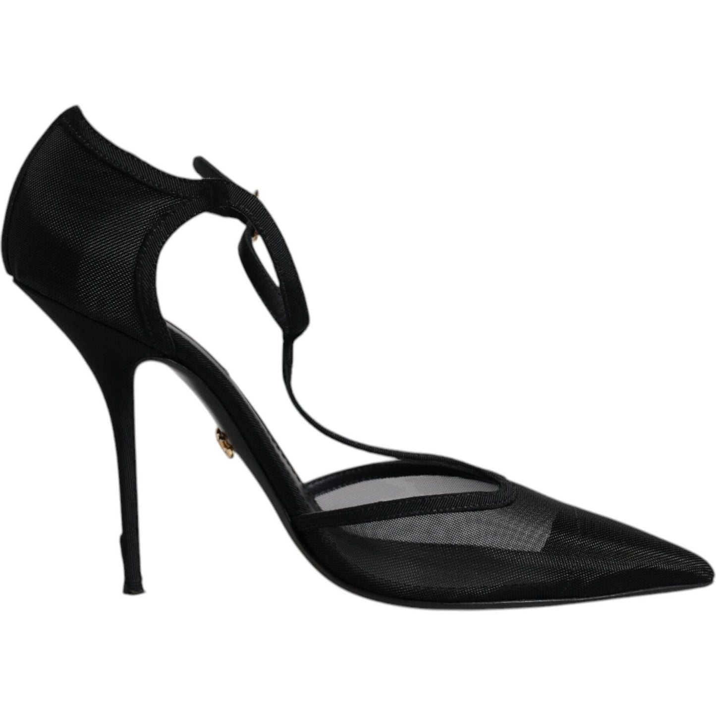 Dolce & Gabbana Black Mesh T-strap Stiletto High Heels Shoes