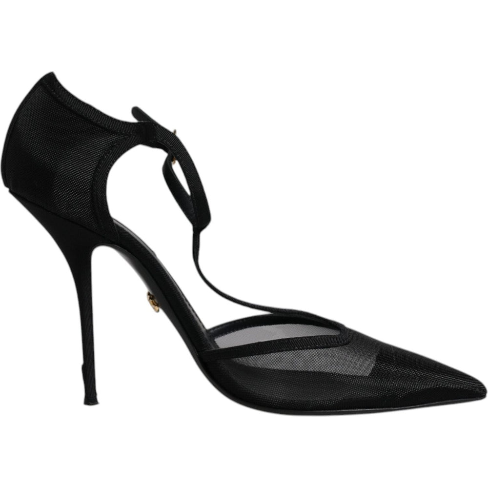 Dolce & Gabbana Black Mesh T-strap Stiletto High Heels Shoes