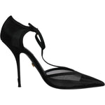 Dolce & Gabbana Black Mesh T-strap Stiletto High Heels Shoes
