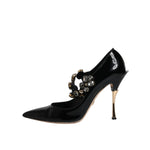 Dolce & Gabbana Black Leather Crystal Mary Jane Pumps Shoes