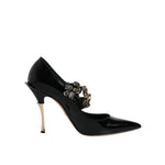 Dolce & Gabbana Black Leather Crystal Mary Jane Pumps Shoes