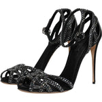 Dolce & Gabbana Black Strass Ankle Strap Heels Sandals Shoes