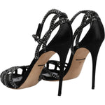 Dolce & Gabbana Black Strass Ankle Strap Heels Sandals Shoes