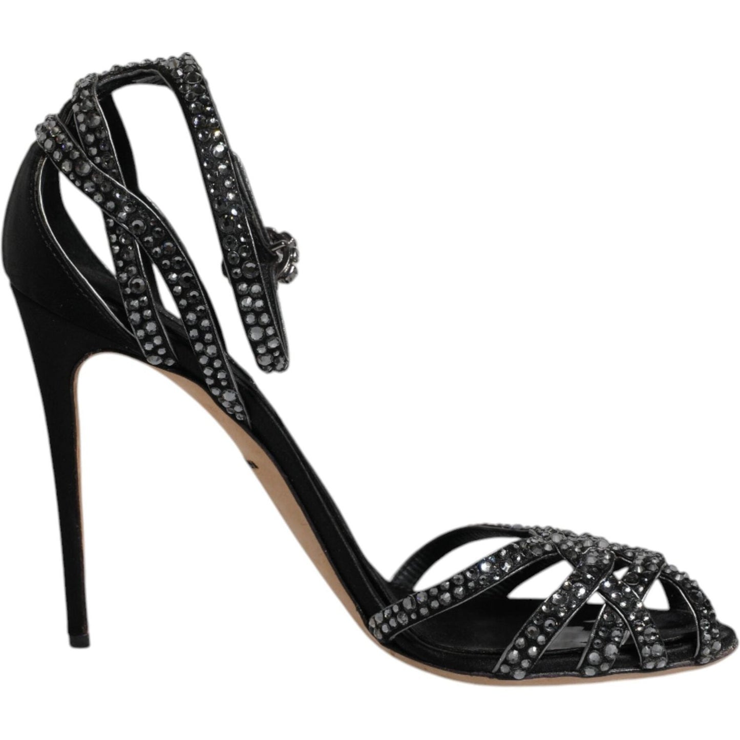 Dolce & Gabbana Black Strass Ankle Strap Heels Sandals Shoes