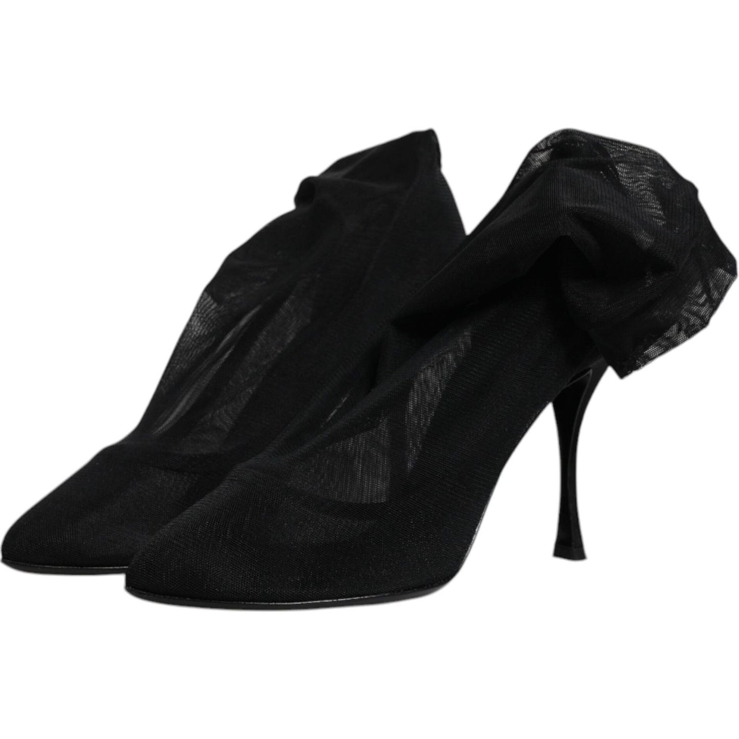 Dolce & Gabbana Black Silk Mesh Sock Style Boots Shoes