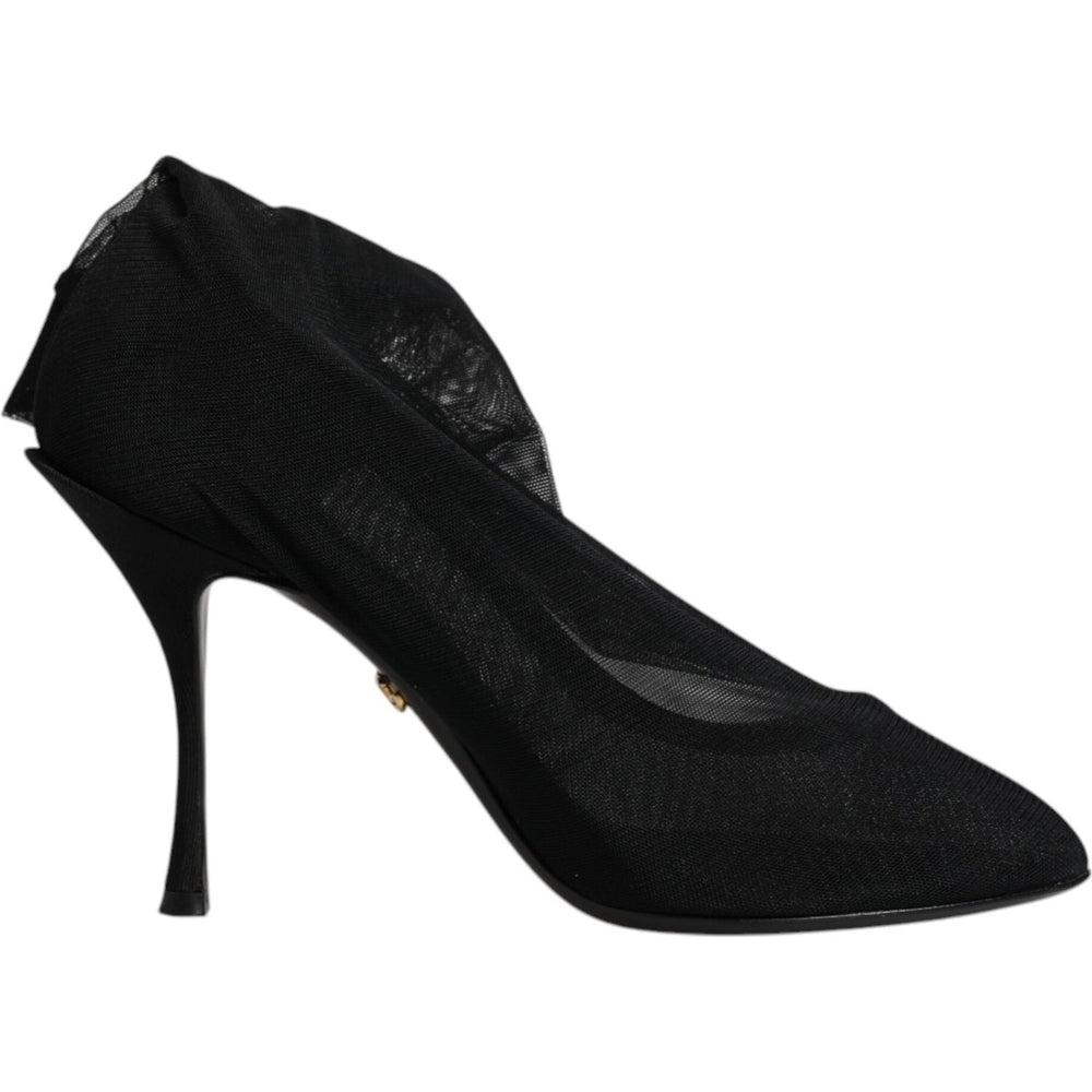 Dolce & Gabbana Black Silk Mesh Sock Style Boots Shoes