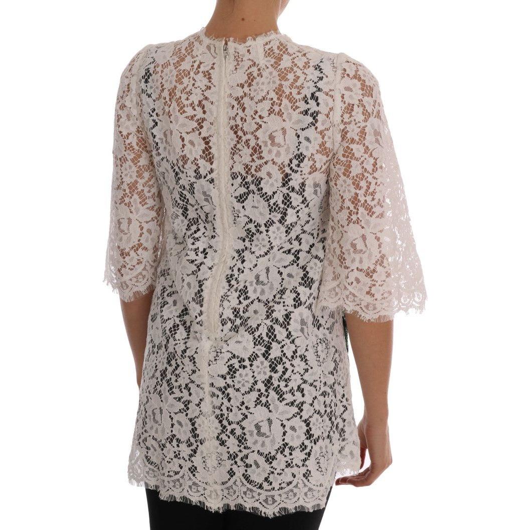 Dolce & Gabbana White Crystal Embellished Lace Blouse DR1358-1