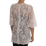 Dolce & Gabbana White Crystal Embellished Lace Blouse DR1358-1