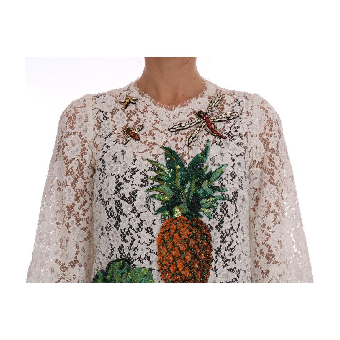 Dolce & Gabbana White Crystal Embellished Lace Blouse DR1358-1