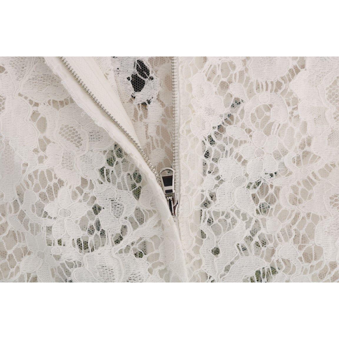 Dolce & Gabbana White Crystal Embellished Lace Blouse DR1358-1