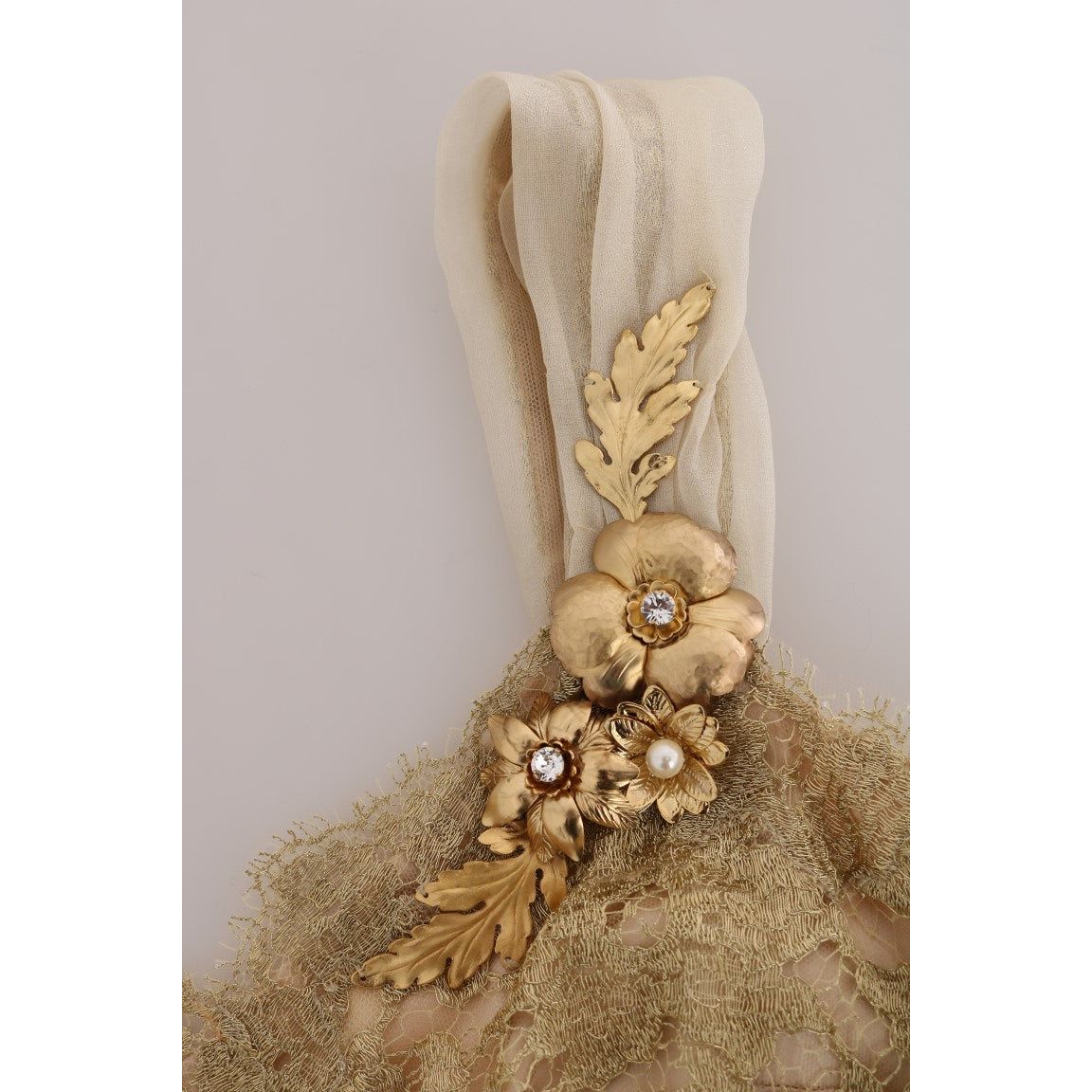Dolce & Gabbana Gold Silk Crystal Embellished Dress DR1364-1