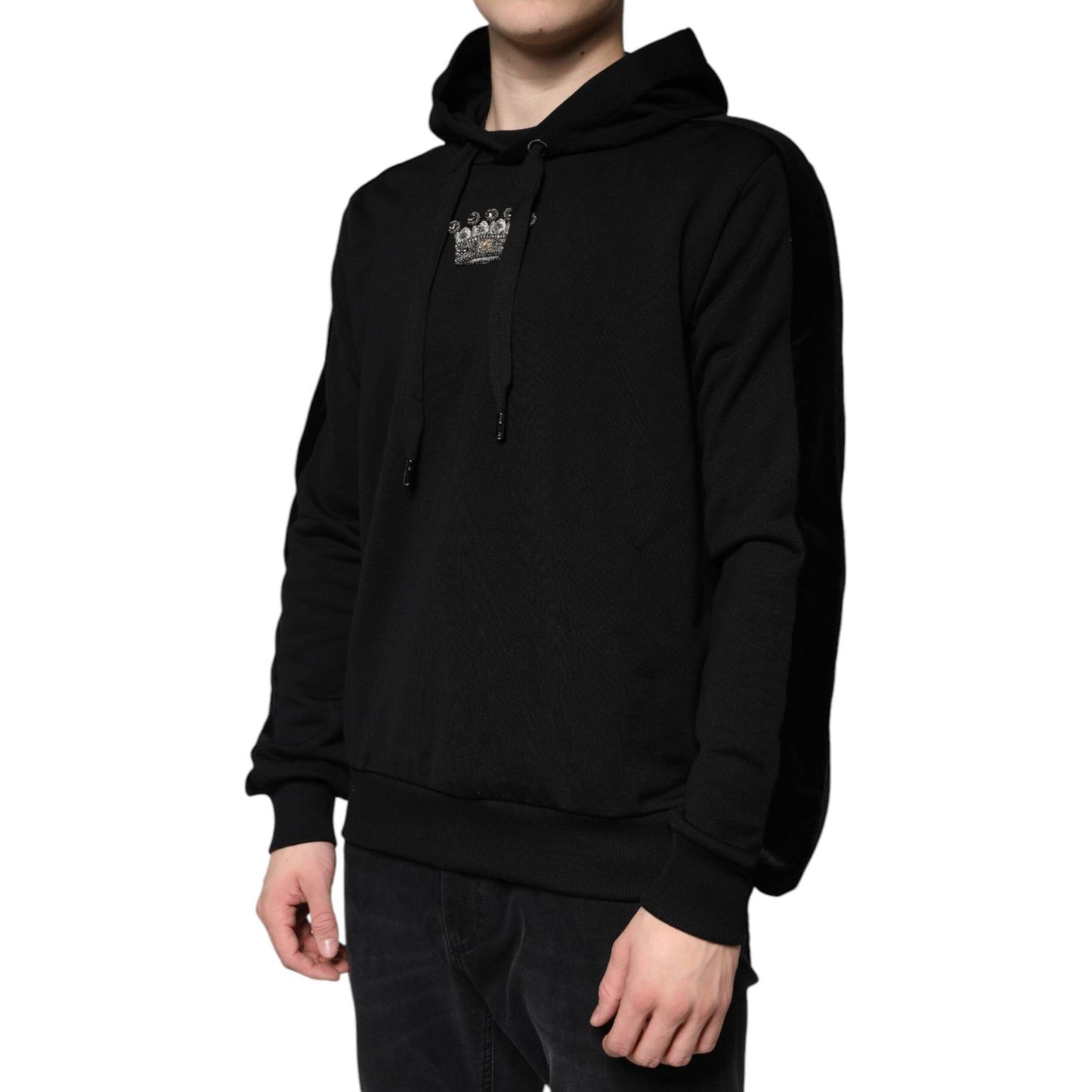 Dolce & Gabbana Black Crown Cotton Hooded Sweatshirt Sweater