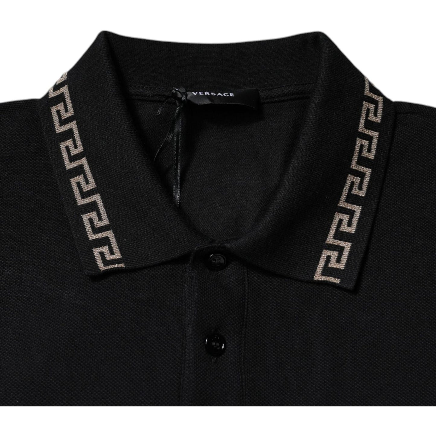 Versace Black Viscose Collared Polo Short Sleeves T-shirt