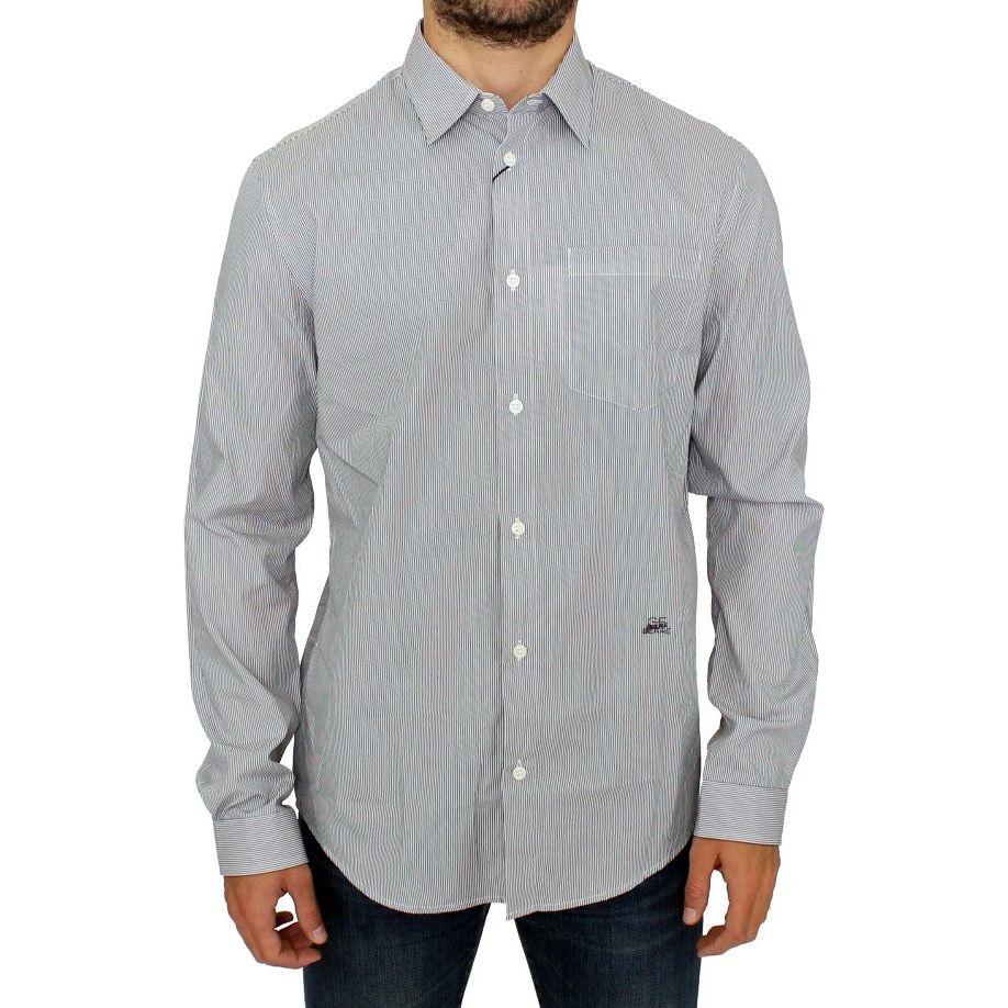 GF Ferre Gray Striped Cotton Casual Shirt