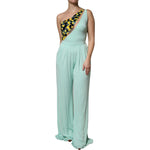 Elisabetta Franchi Mint Green One Shoulder Long Jumpsuit Dress