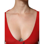 Dondup Red Acetate Short Sleeves Plunging Neckline Maxi Dress