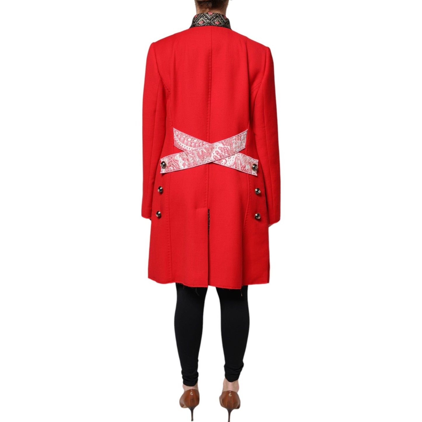 Dolce & Gabbana Red Jacquard Wool Women Trenchcoat Jacket