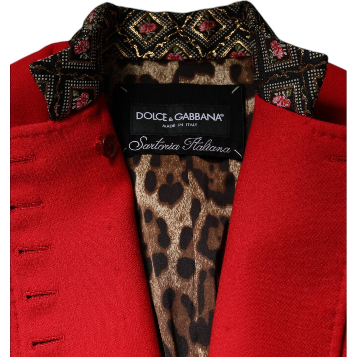 Dolce & Gabbana Red Jacquard Wool Women Trenchcoat Jacket