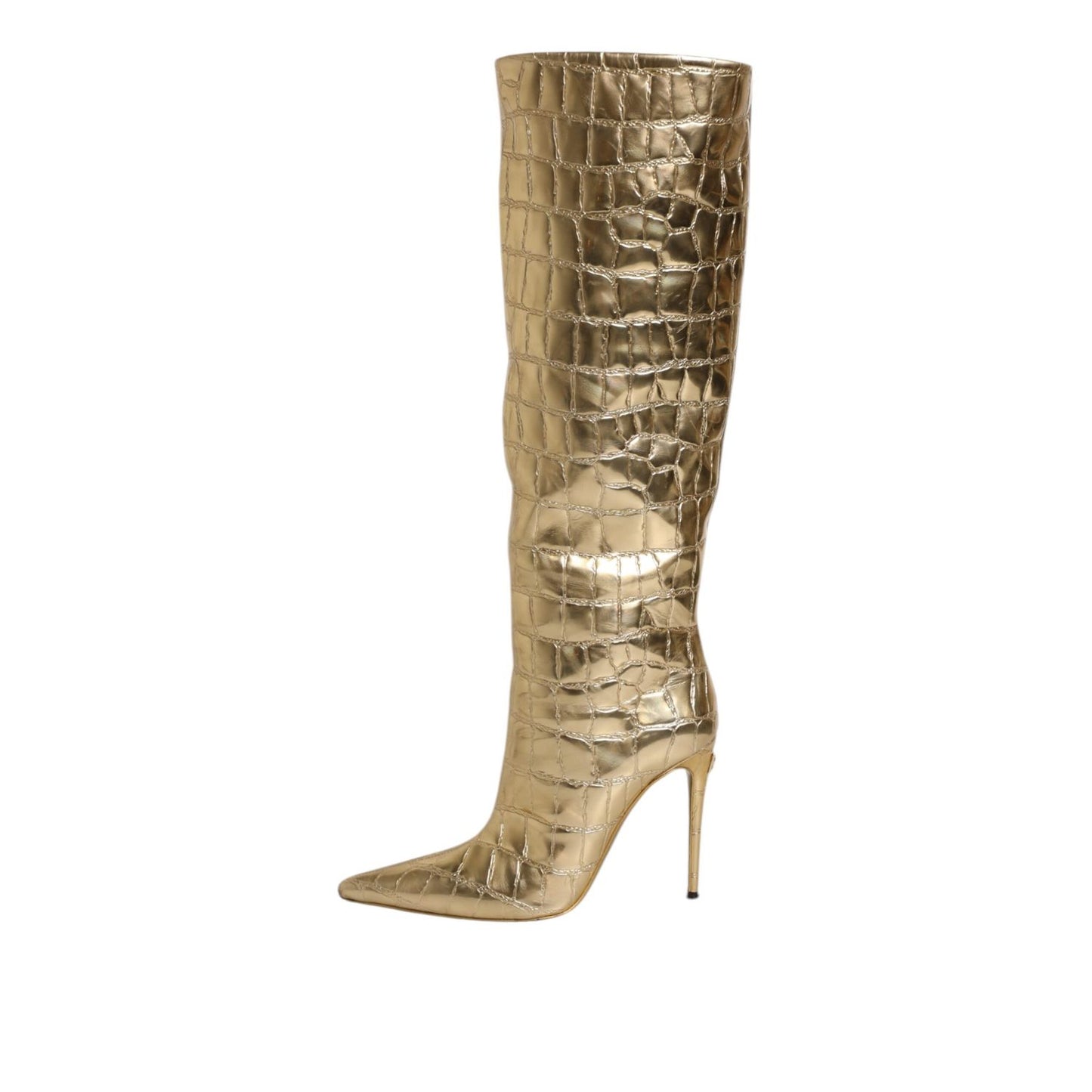 Dolce & Gabbana Gold Leather Stiletto Heels High Boots Shoes LA12252-37