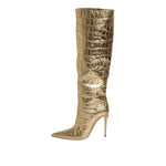Dolce & Gabbana Gold Leather Stiletto Heels High Boots Shoes LA12252-37