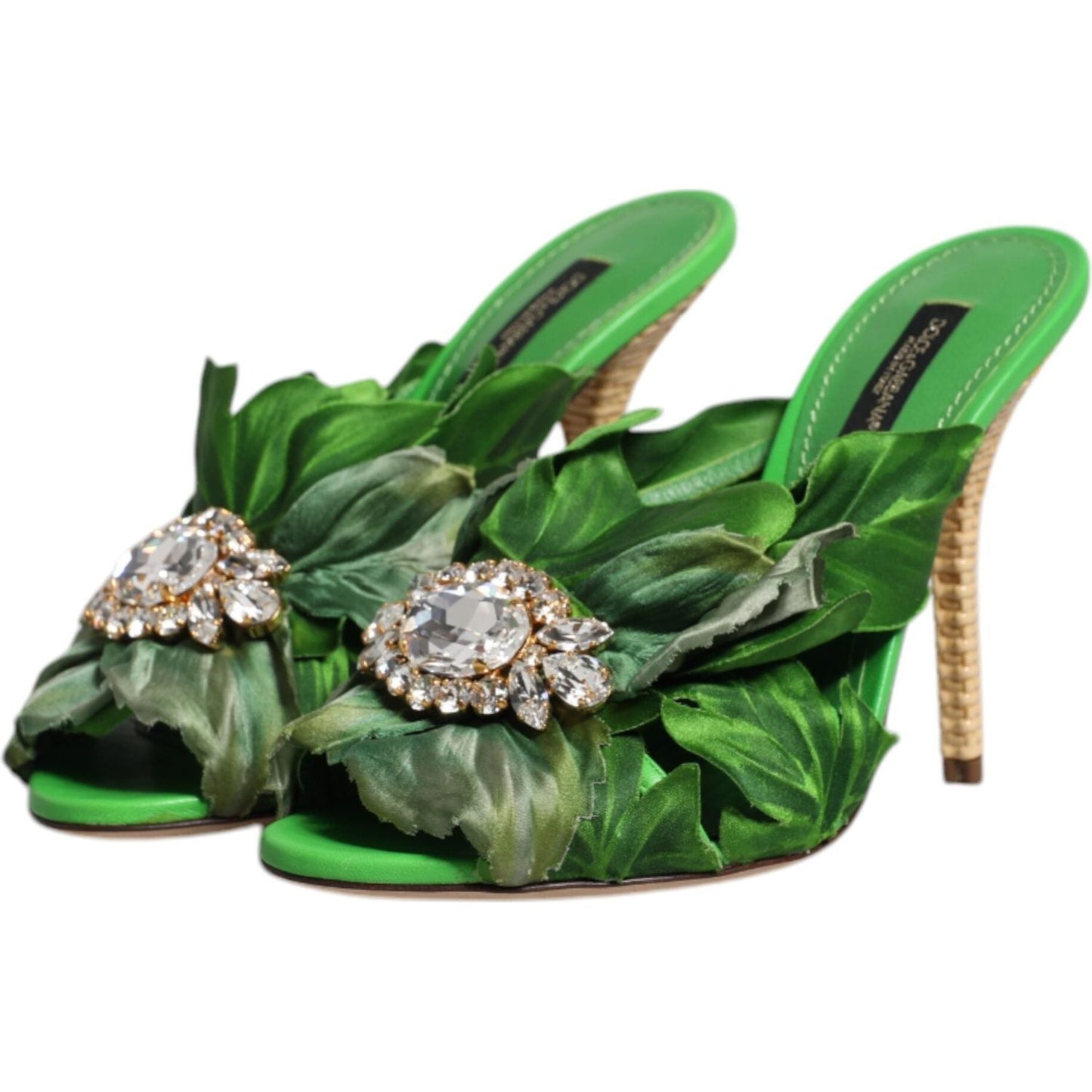 Dolce & Gabbana Green Crystal Slides KEIRA Sandal Shoes LA12264-37.5