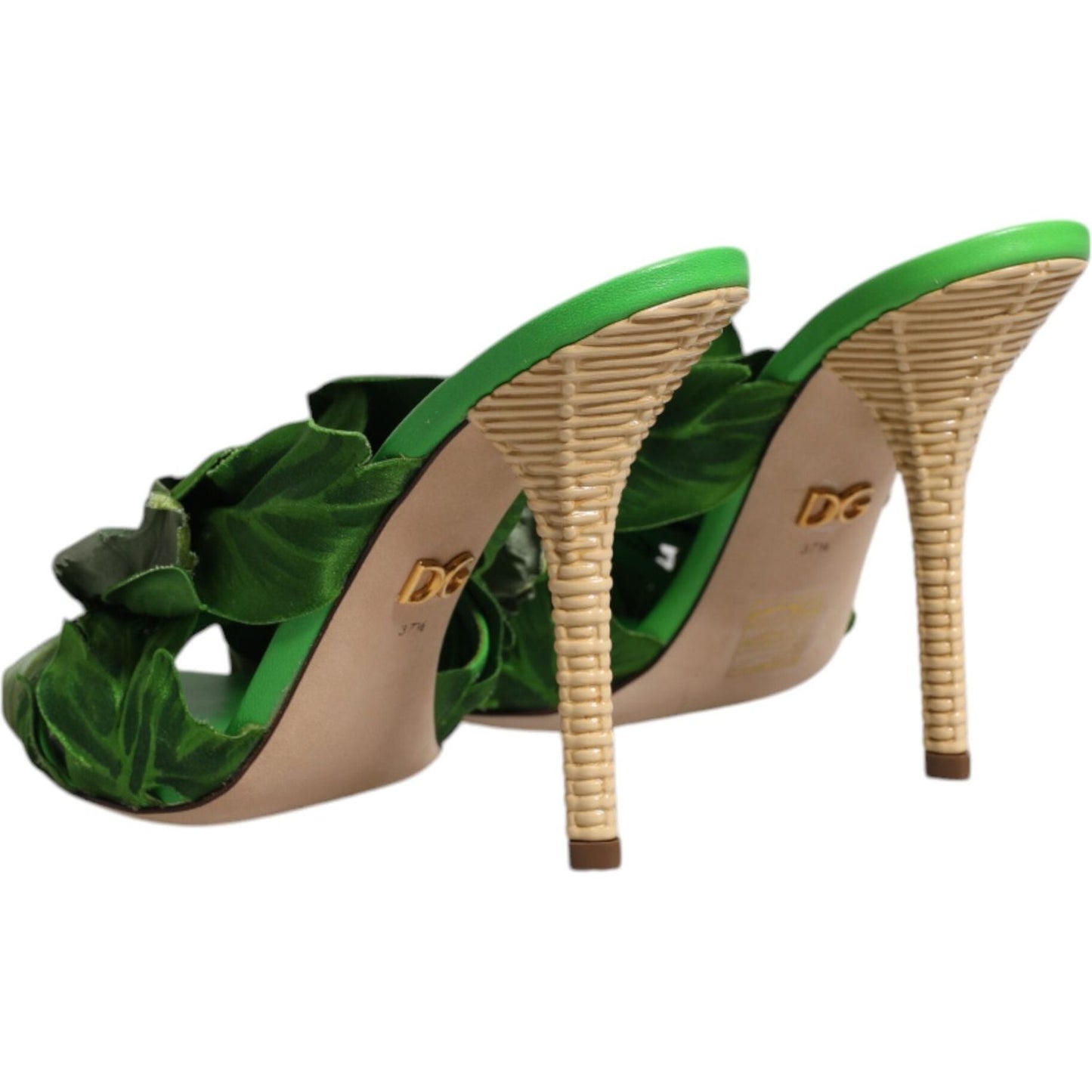 Dolce & Gabbana Green Crystal Slides KEIRA Sandal Shoes LA12264-37.5