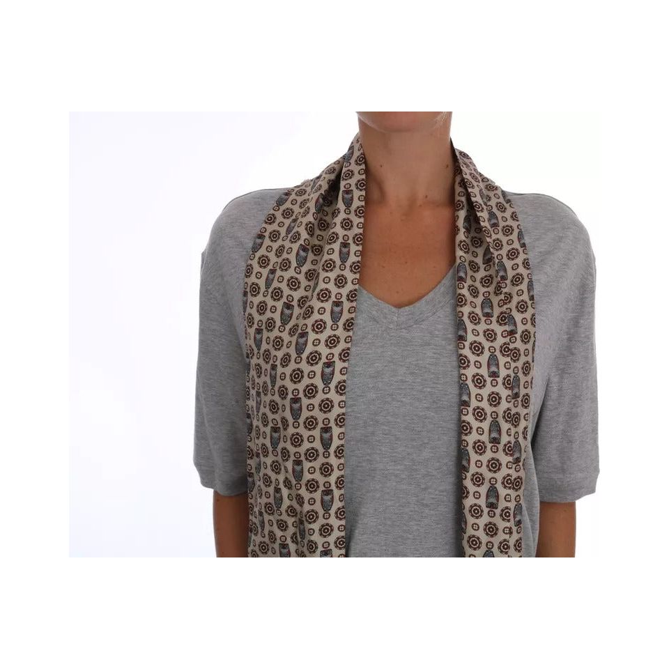 Dolce & Gabbana Gray Cotton Owl Silk Scarf Top T-shirt