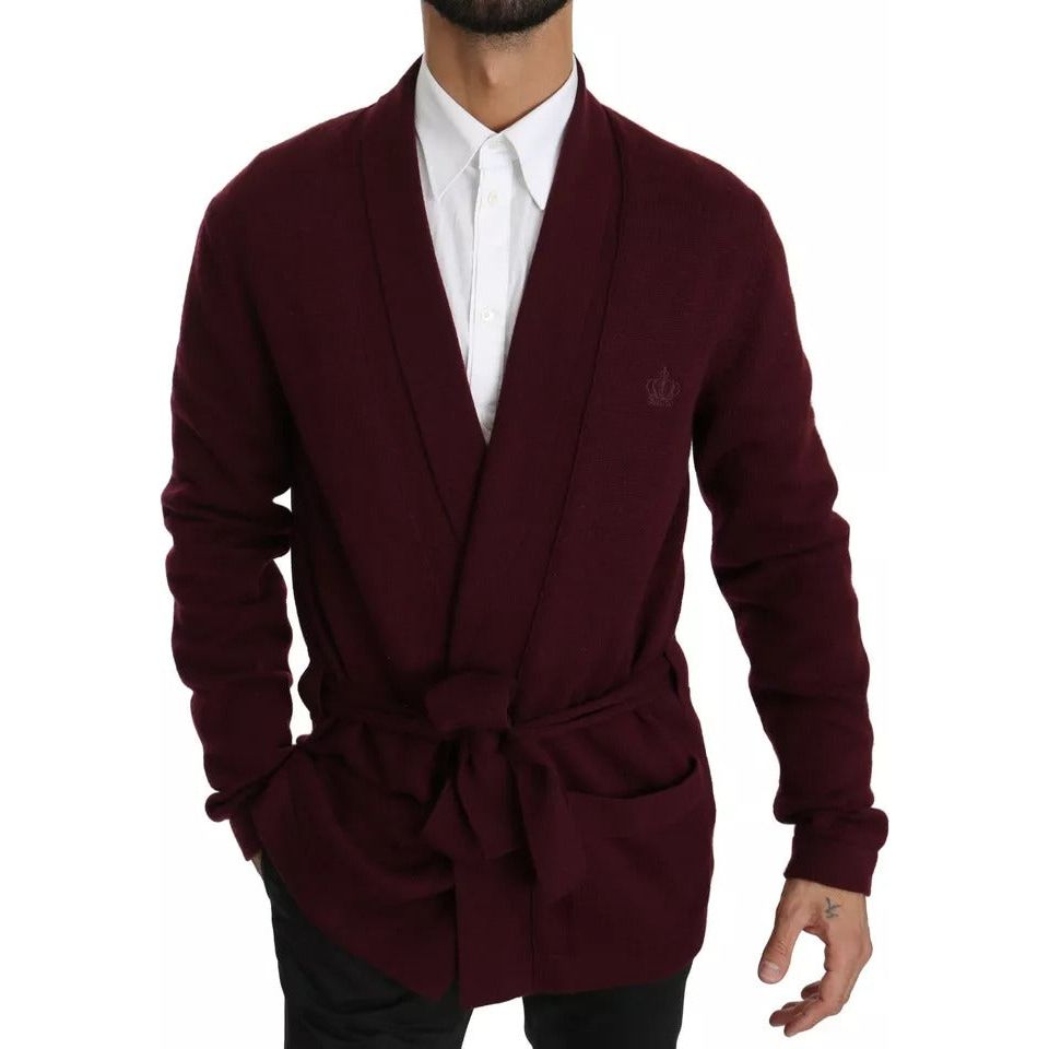 Dolce & Gabbana Bordeaux Cashmere Crown Cardigan Sweater