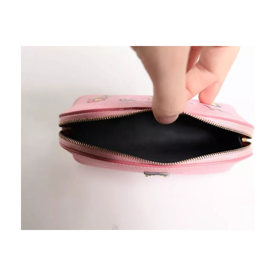 Dolce & Gabbana Pink Leather DG Logo Zip Around Hand Purse Pouch Wallet