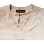 Dolce & Gabbana Beige Graphic Print Cotton V-neck T-shirt TSH87663-48