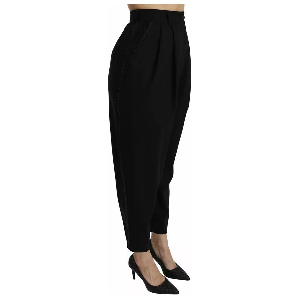 Dolce & Gabbana Black Wool High Waist Pleat Front Cropped Pants