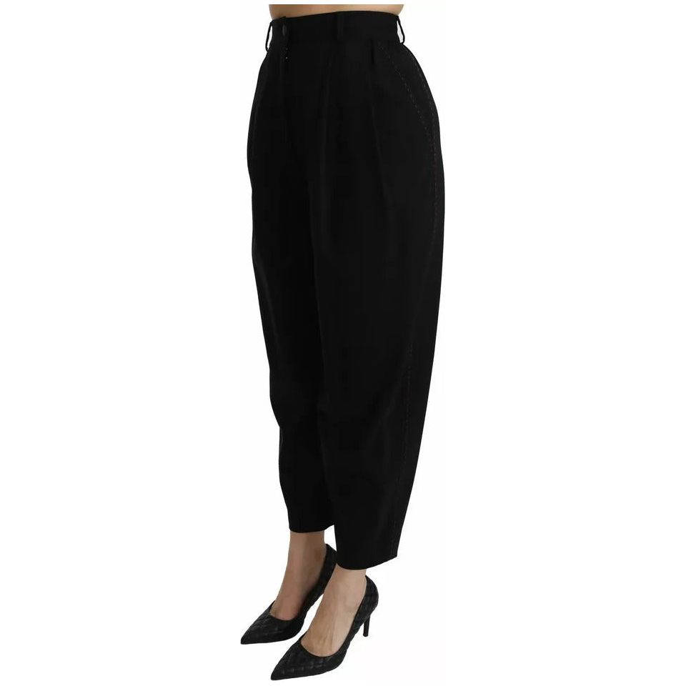 Dolce & Gabbana Black Wool High Waist Pleat Front Cropped Pants