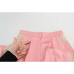 Dolce & Gabbana Pink Lace Trimmed Silk Satin Wide Legs Pants