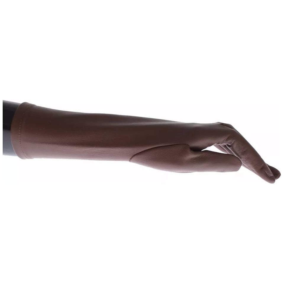 Dolce & Gabbana Brown Leather Wrist Slim Women Gloves
